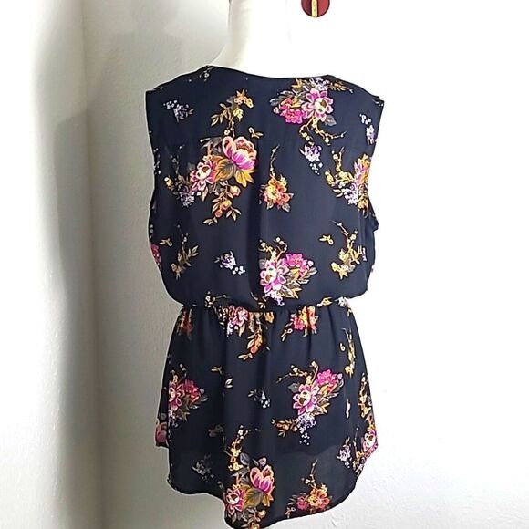 Stella Tweed Black Floral Sleeveless Top, Zipper Front Elastic Waist w/Tie Sz 1X - Picture 6 of 8